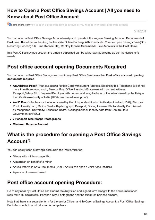 How To Open A Post Office Savings Account All You Need To Know Abou - 